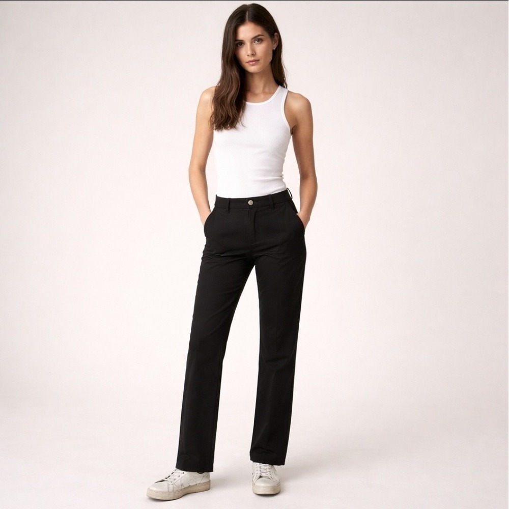 Golden Goose Straight Chino Pants Women XS Black Pockets Low Rise Unhemmed Cuff